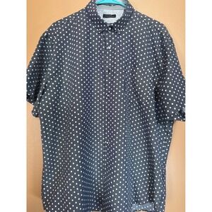 Interaffair Mens XL Blue White Geometric Square Print Short Sleeve Button‎ Shirt